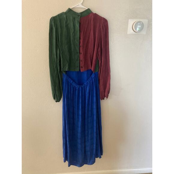 Kurt Lyle Dutchess Duke Colorblock Long Sleeve Maxi Dress Green/Blue/Red Size M - Picture 8 of 9